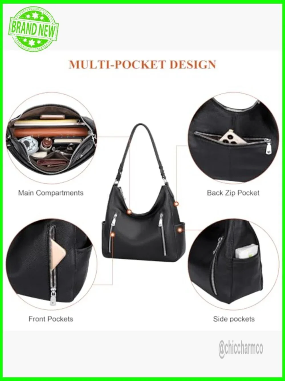 Genuine Leather Hobo Shoulder Bag Crossbody Medium Size 12x11 Inches